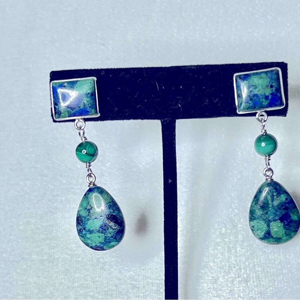 Jay King Sterling Silver Blue Azurite & Green Malachite 18” Necklace & Earrings. - Picture 6 of 16
